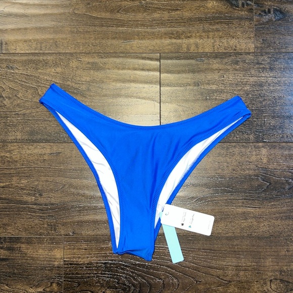 NWT High Cut Solid Blue Cheeky Bikini Bottoms - Picture 1 of 4